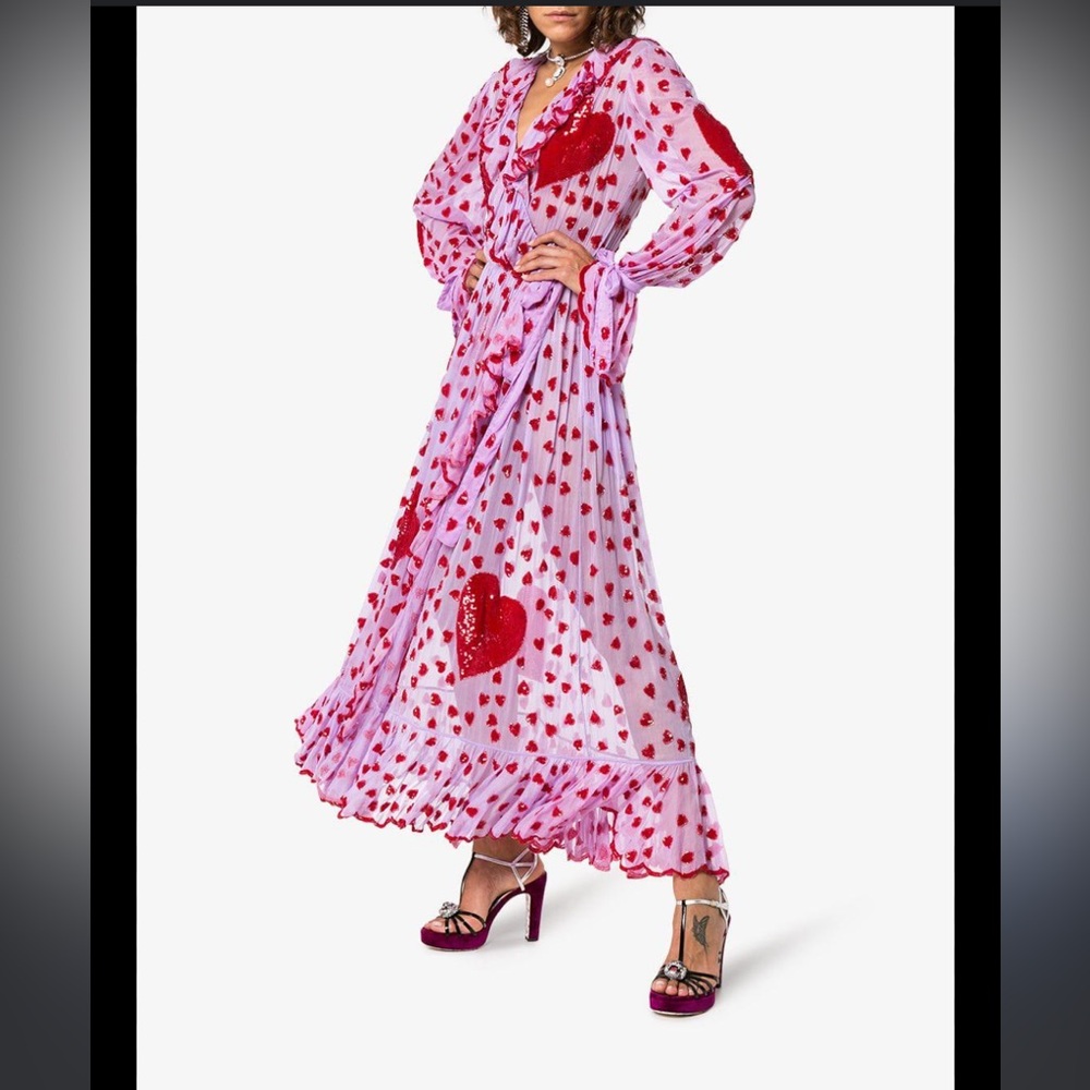 NWOT $2,250 Ashish Valentine Heart embroidered Sequin Organza Wrap Dress in Pink - Picture 8 of 14
